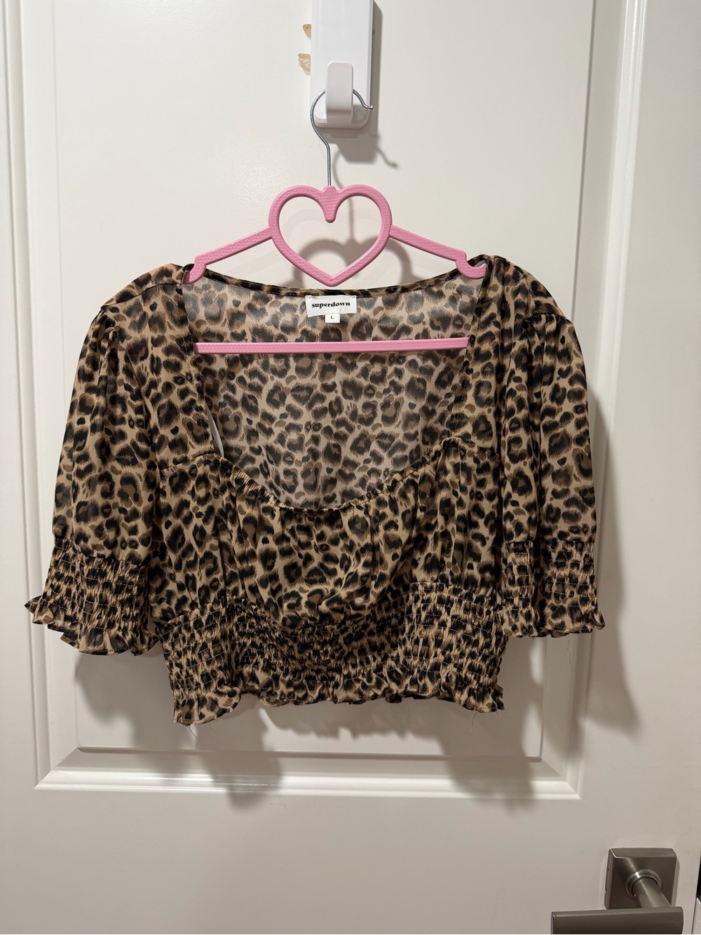 superdown Leopard Smocked Crop Top in Brown